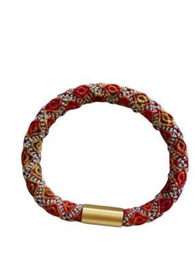 Red & Gold Woven Bracelet with Magnetic Clasp